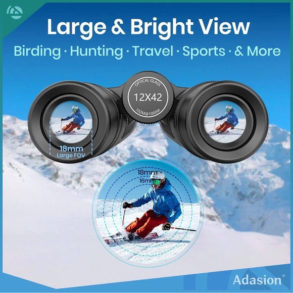 Adasion 12x42 Powerful HD Binoculars with Smartphone Accessories/Adapters NWT - Picture 4 of 6